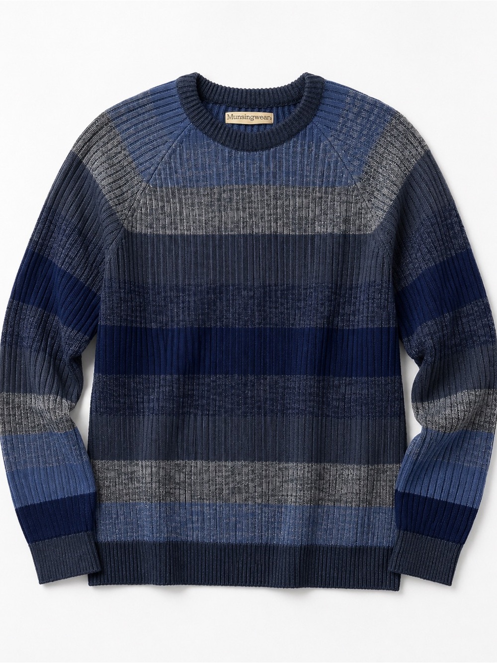 Munsingwear Men’s XL Blue Gray Striped Ribbed  Sweater Acrylic Vintage Korea NWT